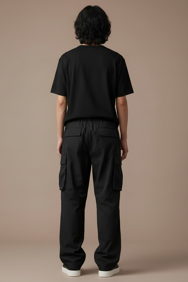 Pantalon Cargo Noir Ample Multipoches Homme Décontracté - Polyester - vue 2