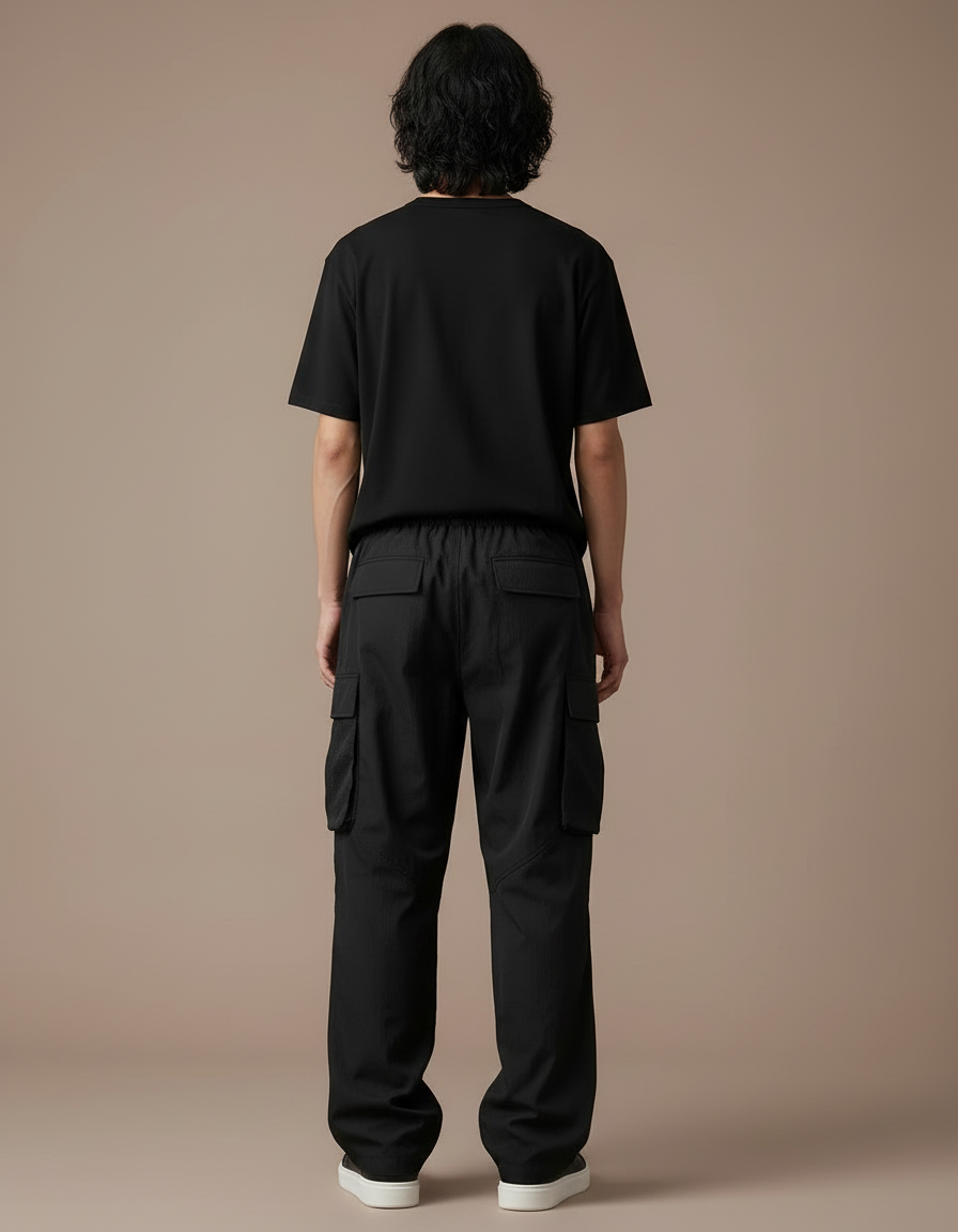 Pantalon Cargo Noir Ample Multipoches Homme Décontracté - Polyester - vue 2