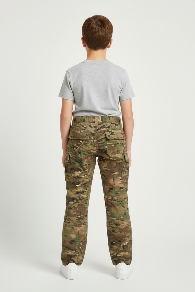 Pantalon Cargo Camouflage Garçon Tactique Multipoches Résistant - Multicolore Toile - vue 2