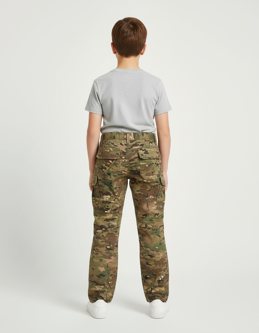 Pantalon Cargo Camouflage Garçon Tactique Multipoches Résistant - Multicolore Toile - vue 2
