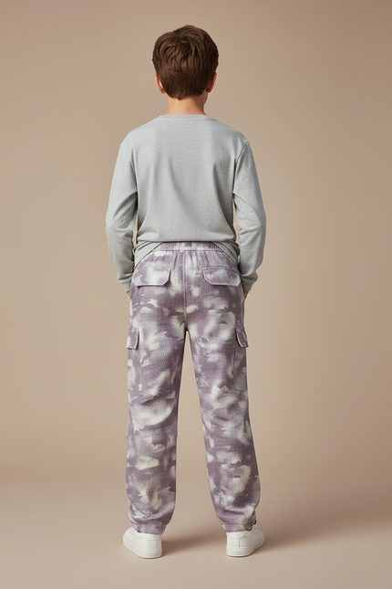 Pantalon Cargo Tie-Dye Ample Violet Imprimé - Maille - vue 2