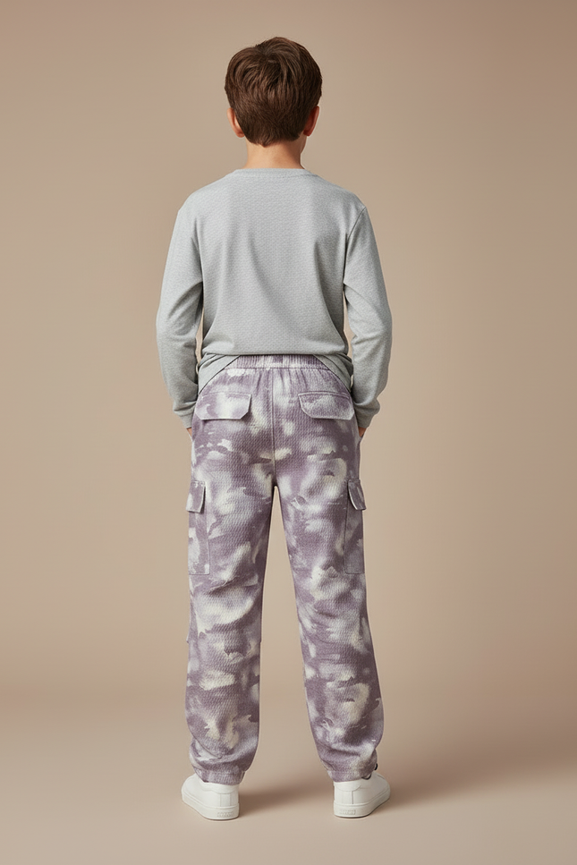 Pantalon Cargo Tie-Dye Ample Violet Imprimé - Maille - vue 2