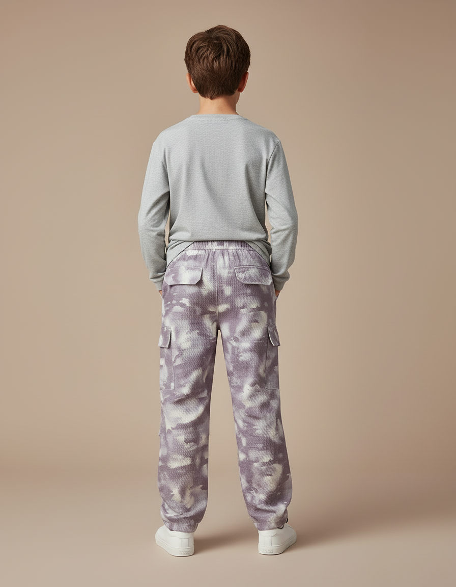 Pantalon Cargo Tie-Dye Ample Violet Imprimé - Maille - vue 2