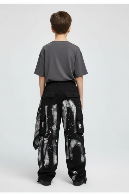 Pantalon Cargo Noir Ample Graffiti Garçon - Toile - vue 2