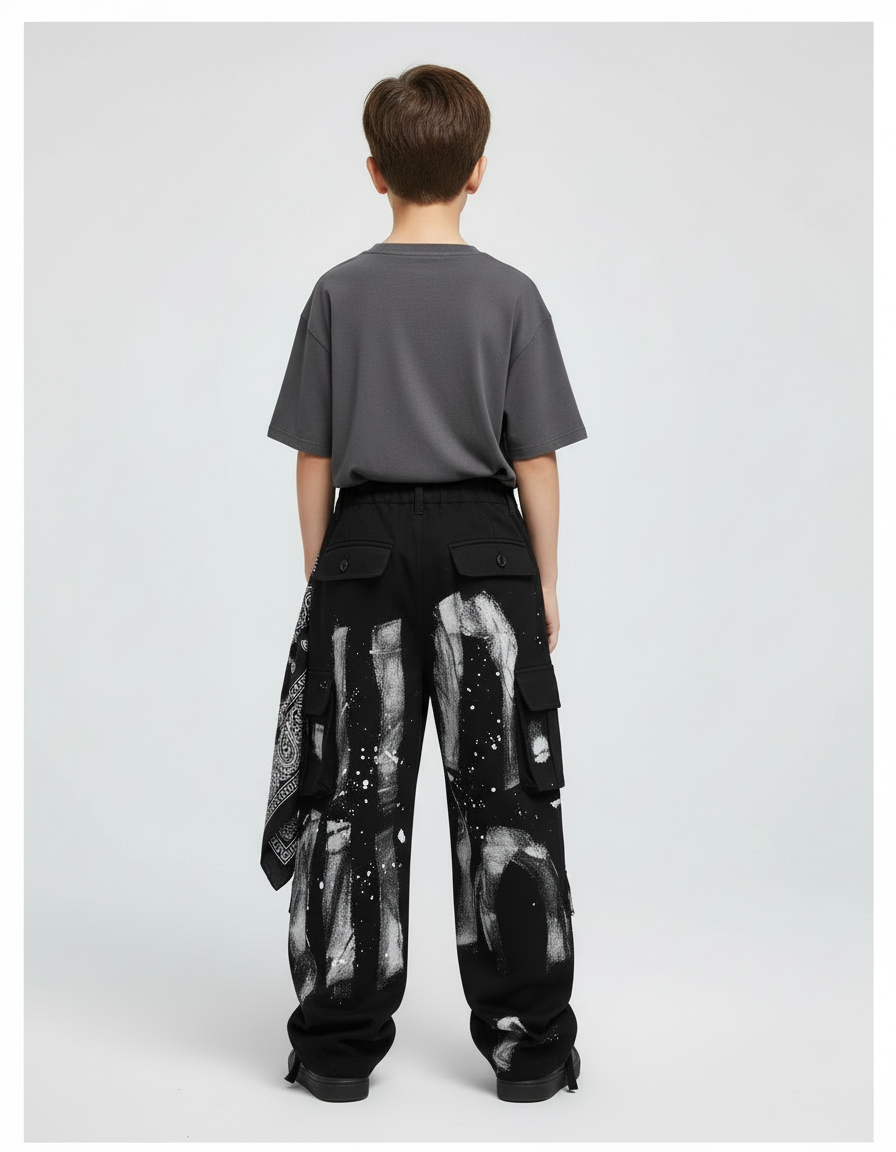 Pantalon Cargo Noir Ample Graffiti Garçon - Toile - vue 2