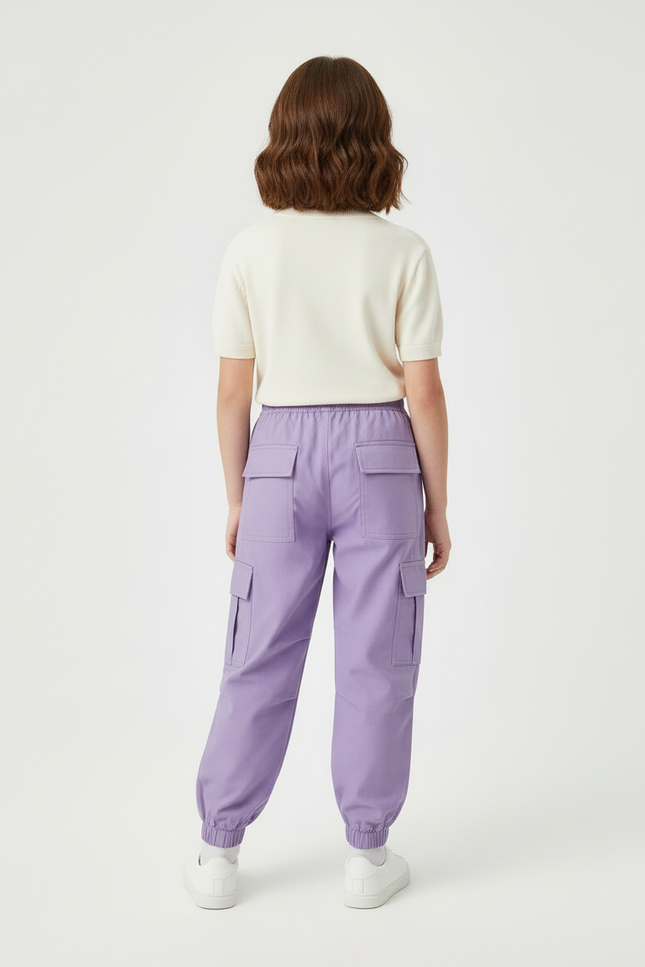 Pantalon Cargo Violet Ample Poches Élastique Fille - Coton - vue 2