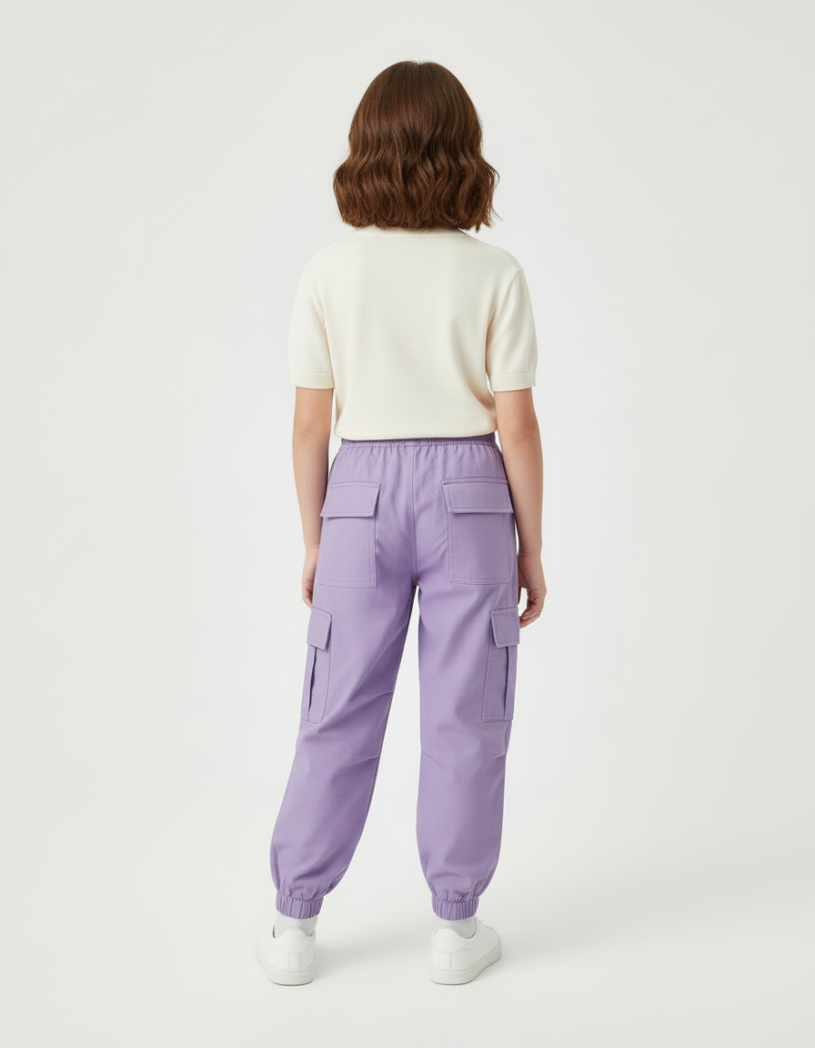 Pantalon Cargo Violet Ample Poches Élastique Fille - Coton - vue 2