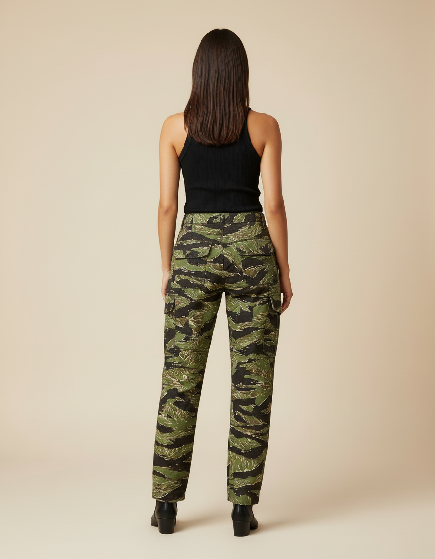 Pantalon Cargo Camouflage Militaire Vert Ample Femme - Toile - vue 2