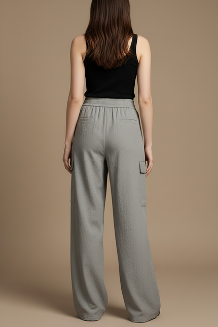 Pantalon Cargo Gris Ample Fluide Décontracté - Polyester - vue 2