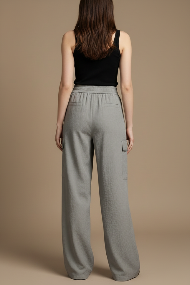Pantalon Cargo Gris Ample Fluide Décontracté - Polyester - vue 2