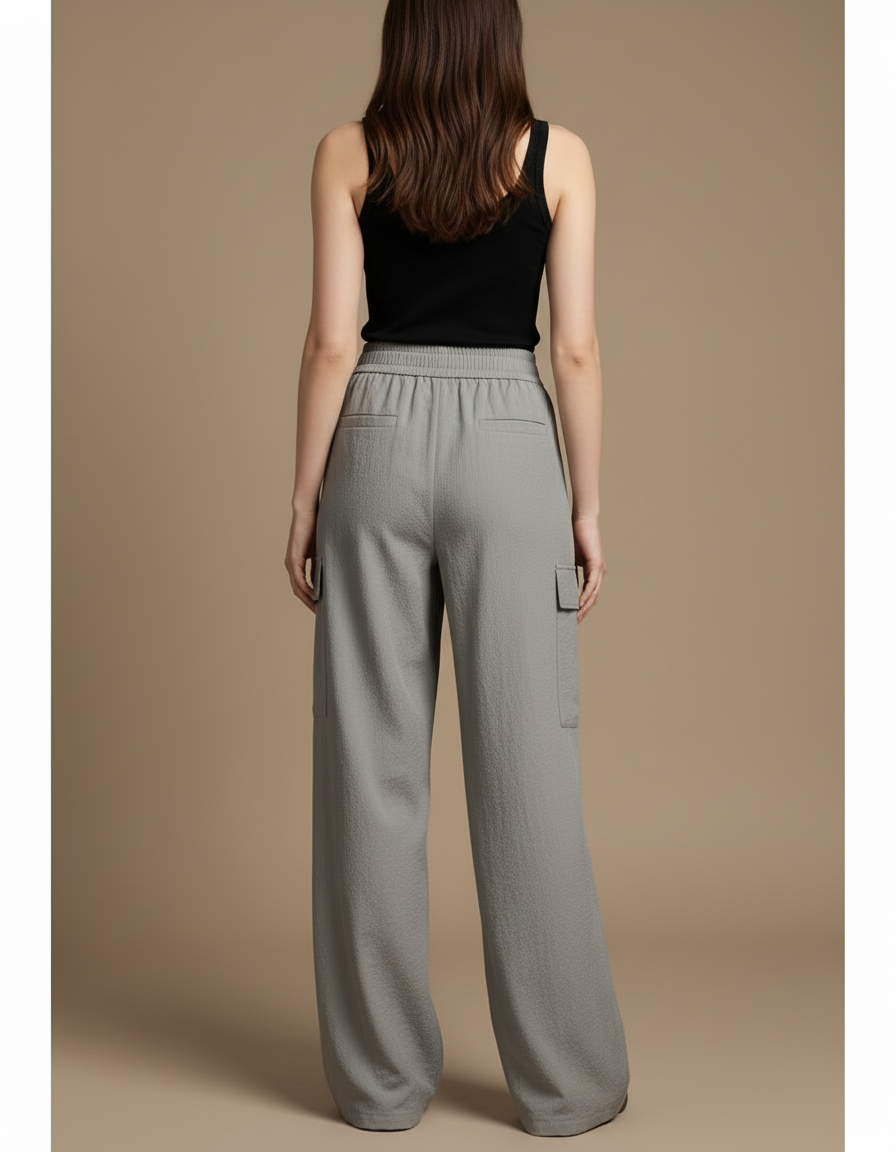 Pantalon Cargo Gris Ample Fluide Décontracté - Polyester - vue 2