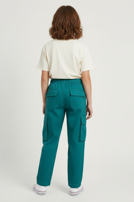 Pantalon Cargo Vert Émeraude Ample Multipoches Enfant - Toile - vue 2