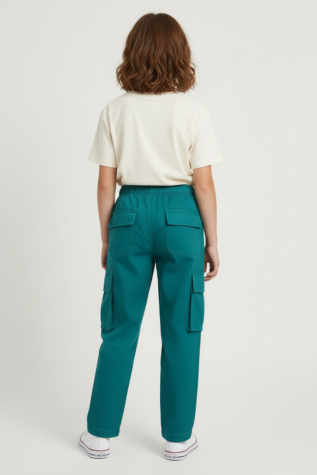 Pantalon Cargo Vert Émeraude Ample Multipoches Enfant - Toile - vue 2