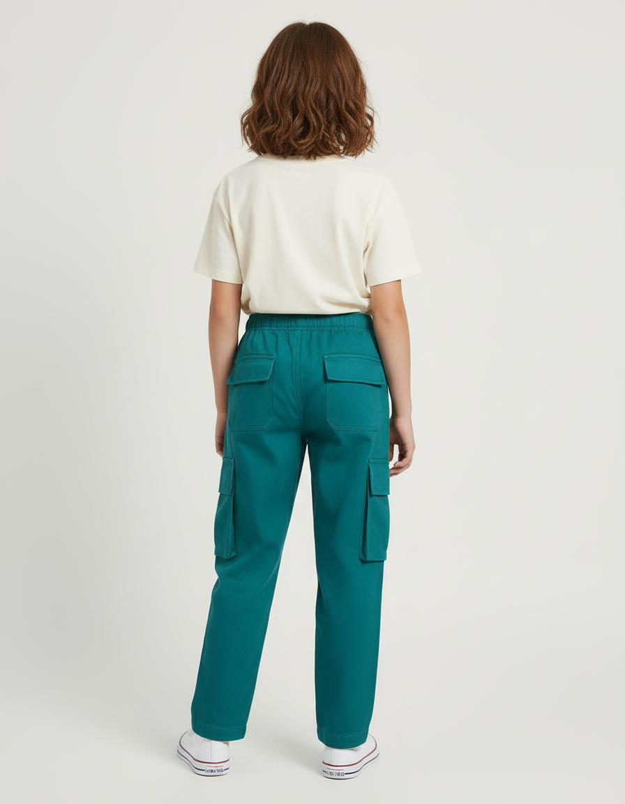 Pantalon Cargo Vert Émeraude Ample Multipoches Enfant - Toile - vue 2