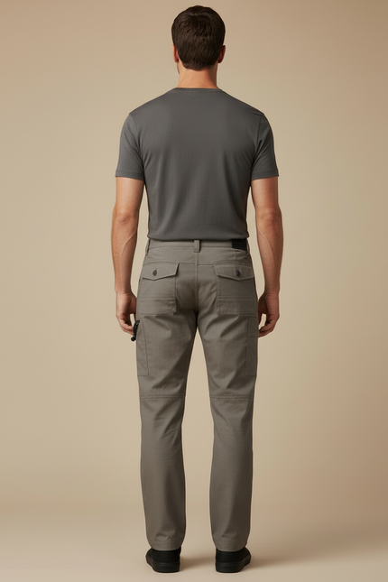 Pantalon Cargo Gris Homme Coupe Droite Multipoches Coton - Gabardine - vue 2