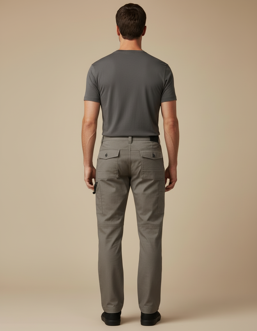 Pantalon Cargo Gris Homme Coupe Droite Multipoches Coton - Gabardine - vue 2