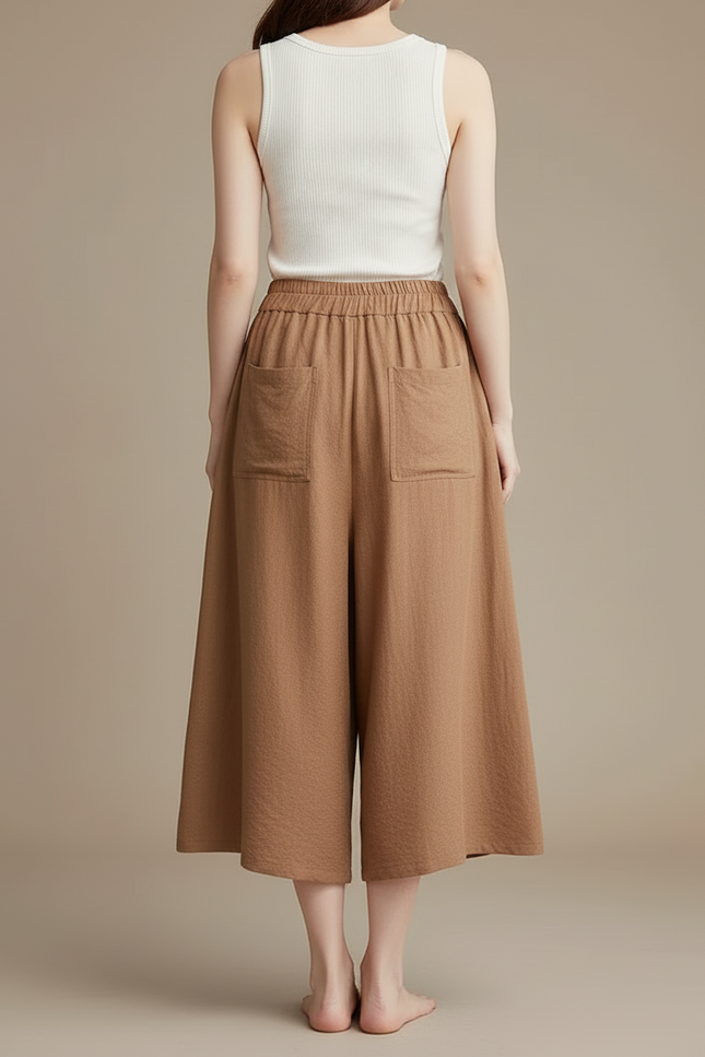 Pantalon Cargo Marron Lin Ample Femme Culotte - vue 2