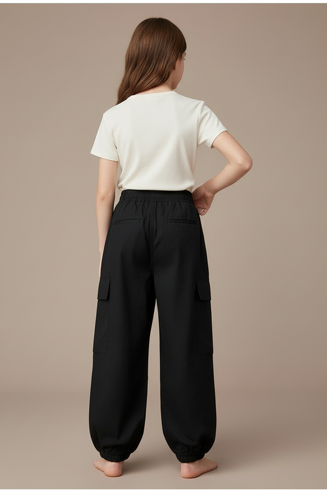 Pantalon Cargo Noir Ample Elastiqué Fille - Toile - vue 2