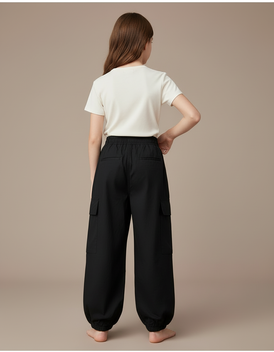 Pantalon Cargo Noir Ample Elastiqué Fille - Toile - vue 2