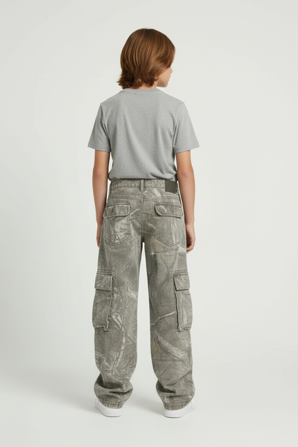 Pantalon Cargo Camouflage Ample Délavé Enfant - Gris Jean - vue 2