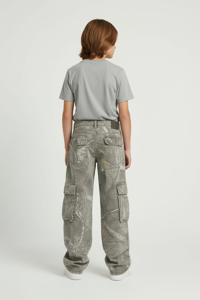 Pantalon Cargo Camouflage Ample Délavé Enfant - Gris Jean - vue 2