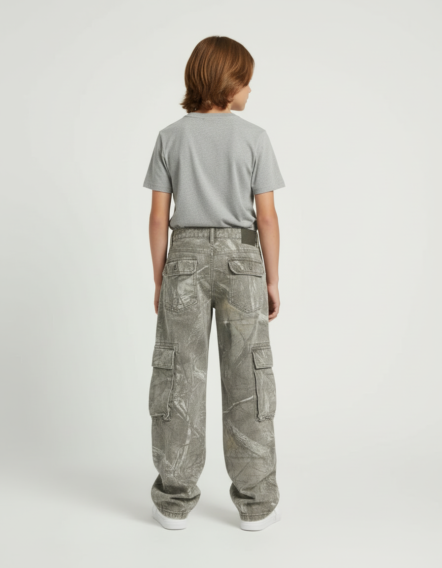 Pantalon Cargo Camouflage Ample Délavé Enfant - Gris Jean - vue 2