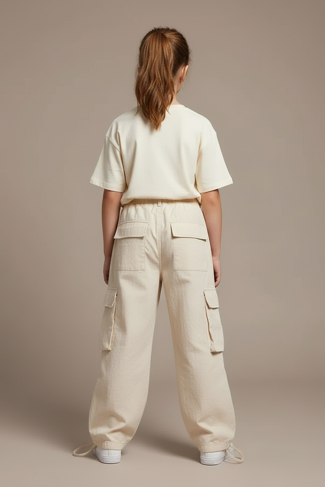 Pantalon Cargo Beige Ample Décontracté Multipoches Élastique - Toile - vue 2