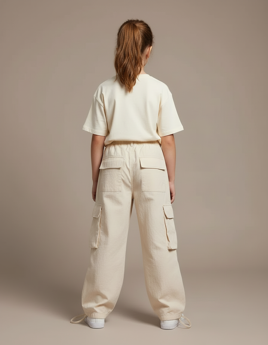 Pantalon Cargo Beige Ample Décontracté Multipoches Élastique - Toile - vue 2
