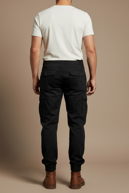 Pantalon Cargo Noir Homme Coton Jogger Multi-Poches - vue 2