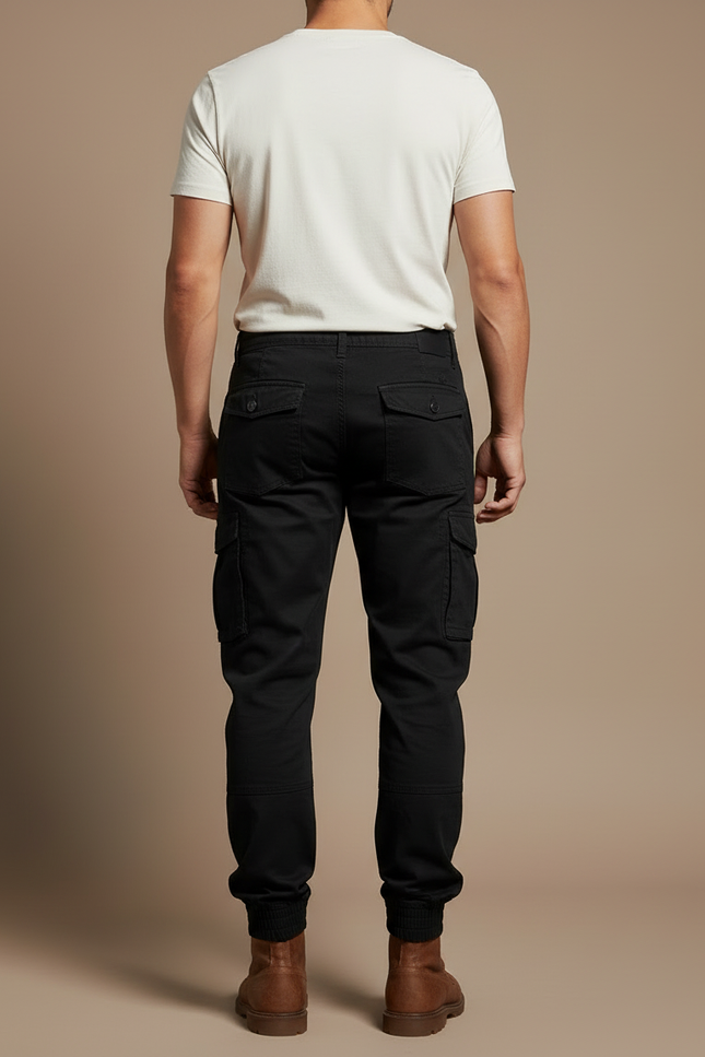 Pantalon Cargo Noir Homme Coton Jogger Multi-Poches - vue 2