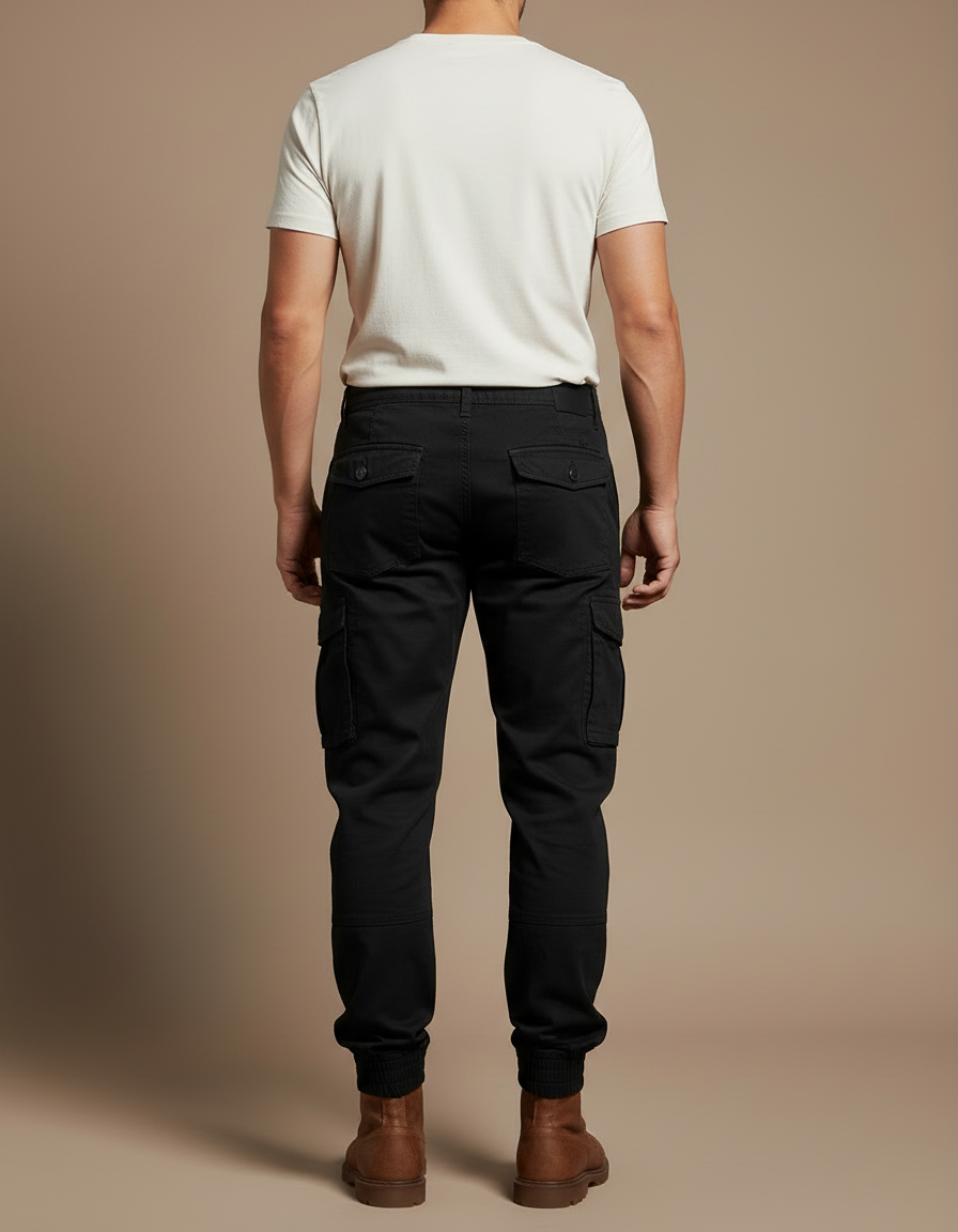 Pantalon Cargo Noir Homme Coton Jogger Multi-Poches - vue 2
