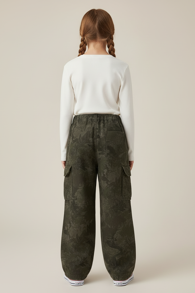 Pantalon Cargo Kaki Ample Camouflage Multipoches Fille - Toile - vue 2