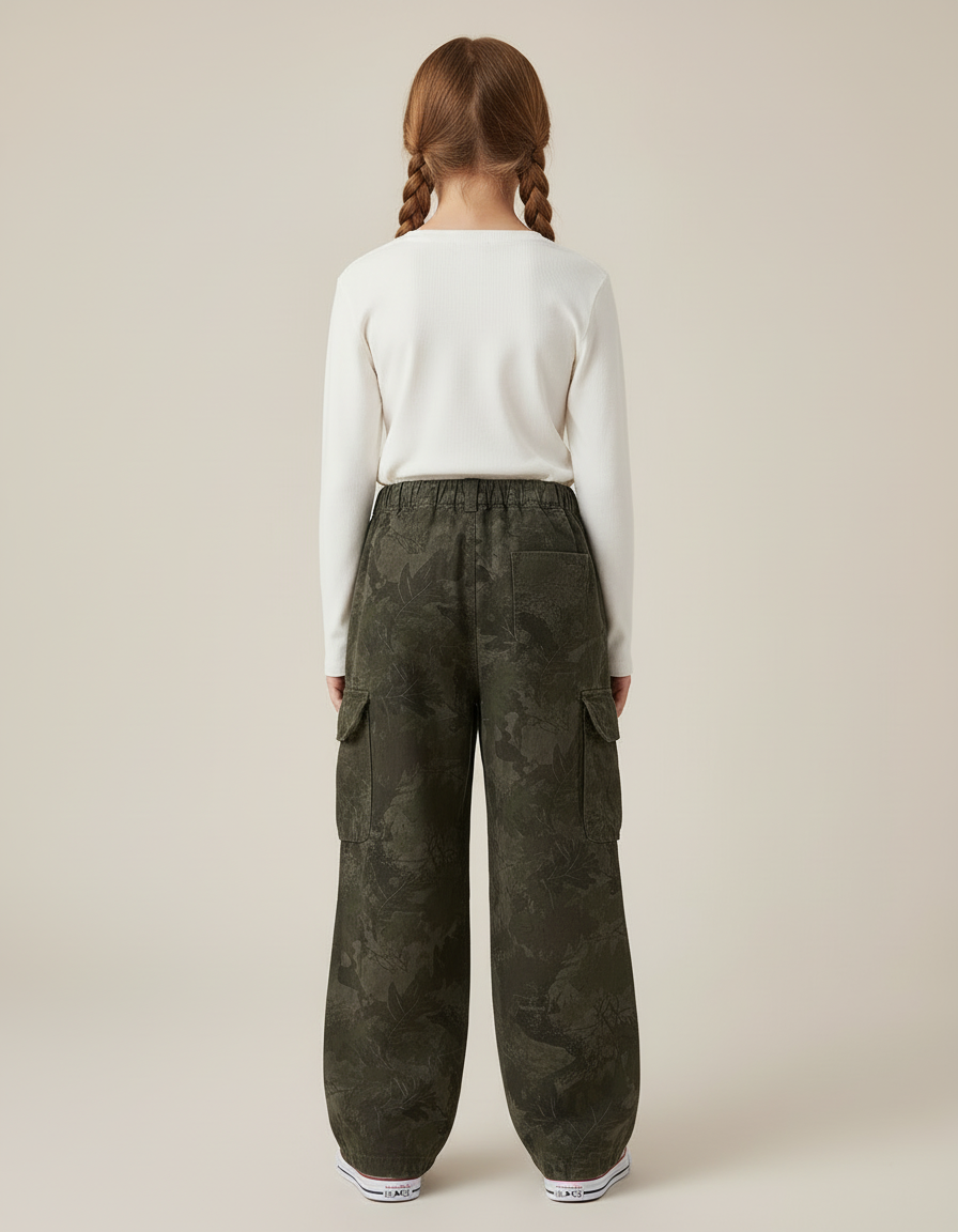 Pantalon Cargo Kaki Ample Camouflage Multipoches Fille - Toile - vue 2