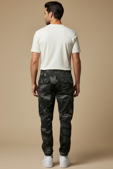 Pantalon Cargo Camouflage Gris Noir Homme Jogger - Imprimé Gabardine - vue 2
