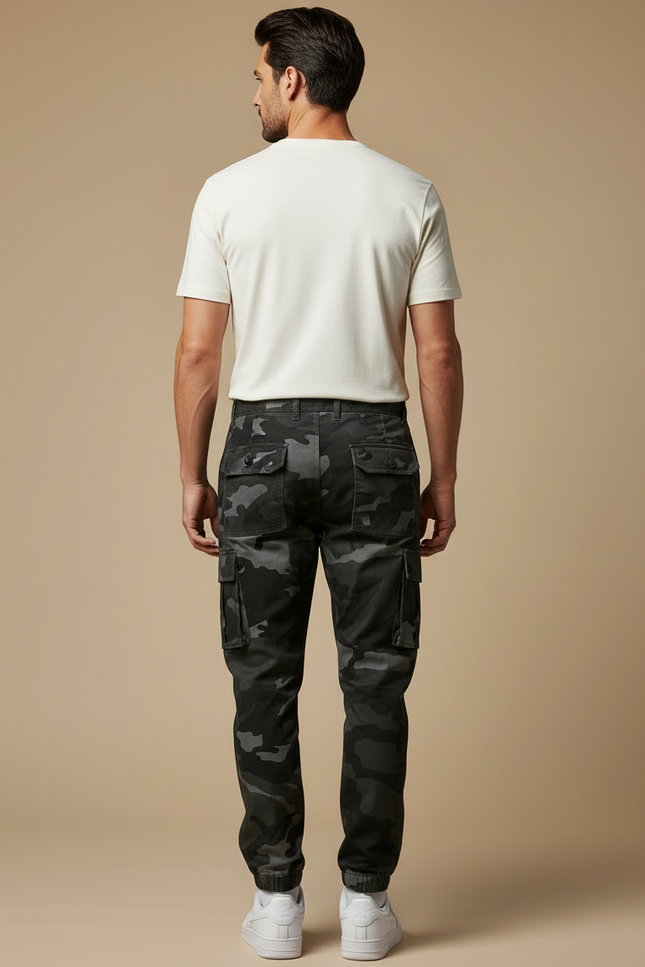 Pantalon Cargo Camouflage Gris Noir Homme Jogger - Imprimé Gabardine - vue 2