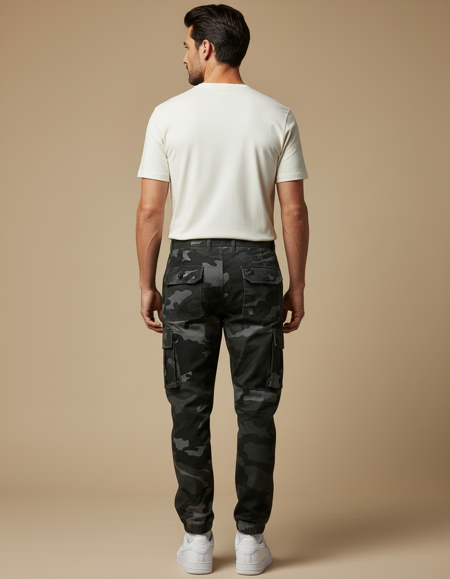Pantalon Cargo Camouflage Gris Noir Homme Jogger - Imprimé Gabardine - vue 2