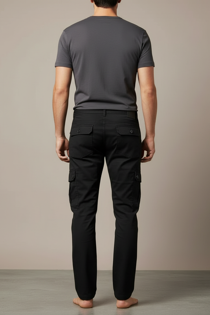 Pantalon Cargo Homme Noir Coton Slim Multipoches - Toile - vue 2