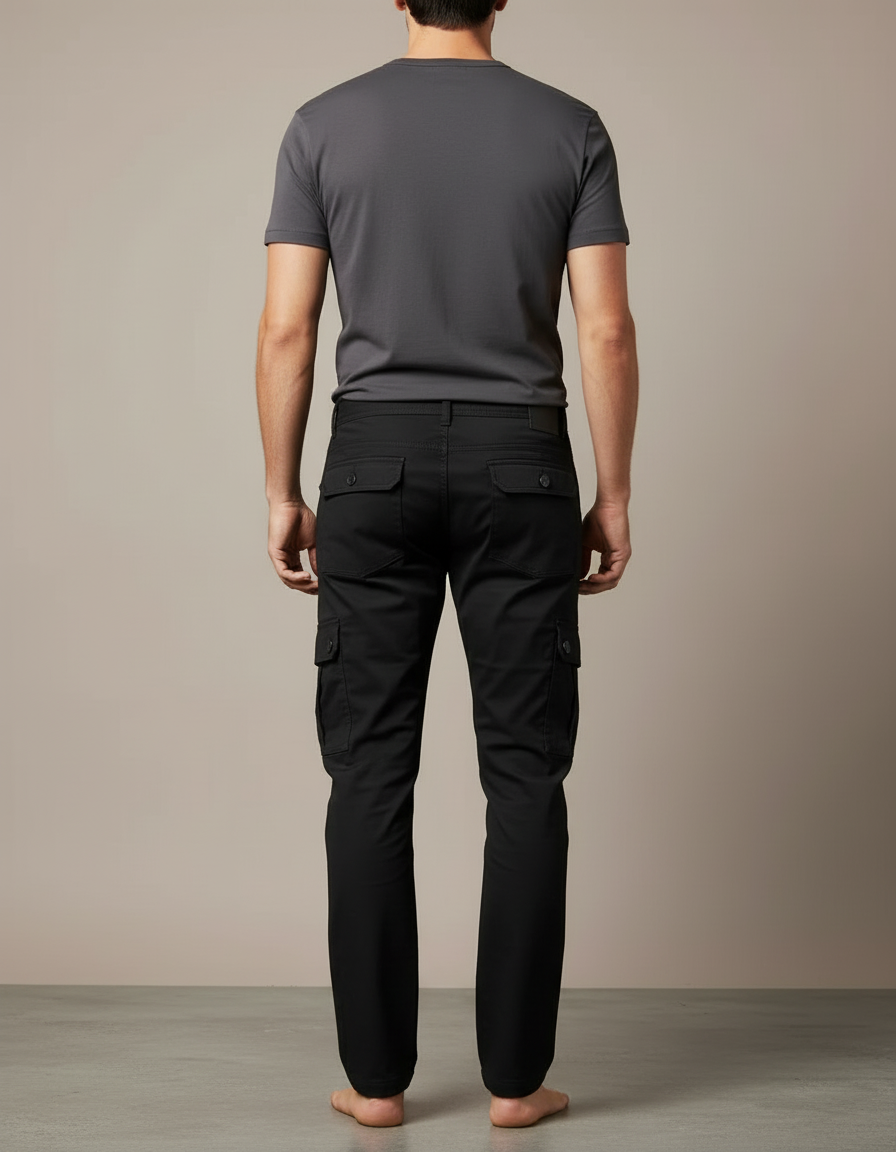 Pantalon Cargo Homme Noir Coton Slim Multipoches - Toile - vue 2