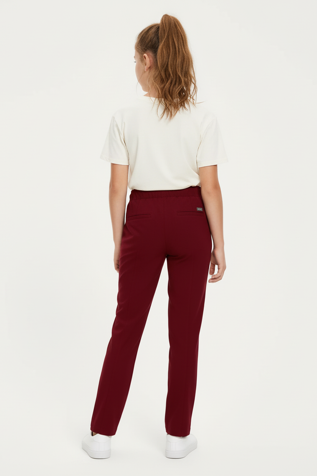 Pantalon Cargo Bordeaux Coton Droit Élastique Enfant - vue 2