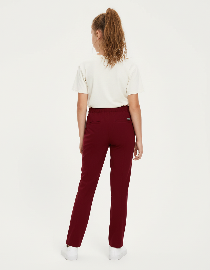 Pantalon Cargo Bordeaux Coton Droit Élastique Enfant - vue 2