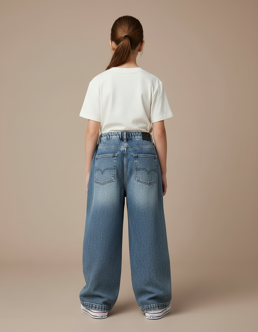 Pantalon Cargo Jean Ample Multipoches Délavé Enfant - Bleu - vue 2