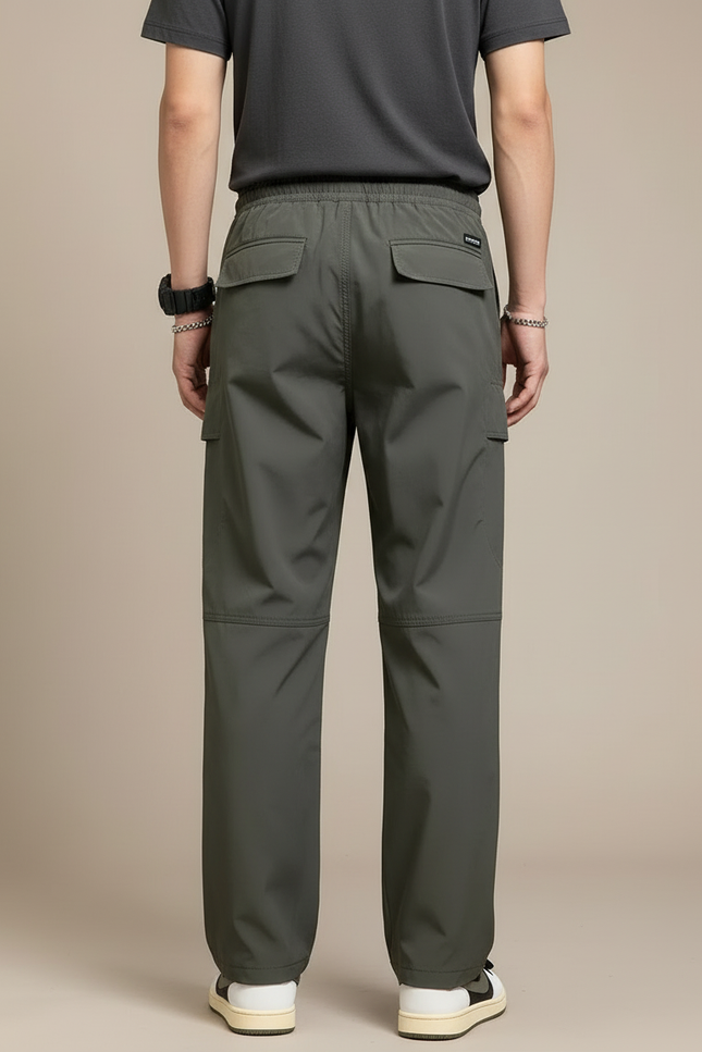 Pantalon Cargo Homme Vert Ample Multipoches Cordon - Kaki Polyester - vue 2
