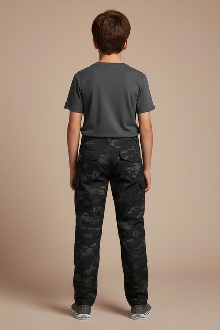 Pantalon Cargo Camouflage Militaire Noir Tactique Enfant - Toile - vue 2