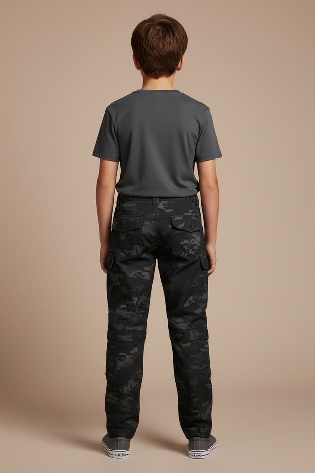 Pantalon Cargo Camouflage Militaire Noir Tactique Enfant - Toile - vue 2