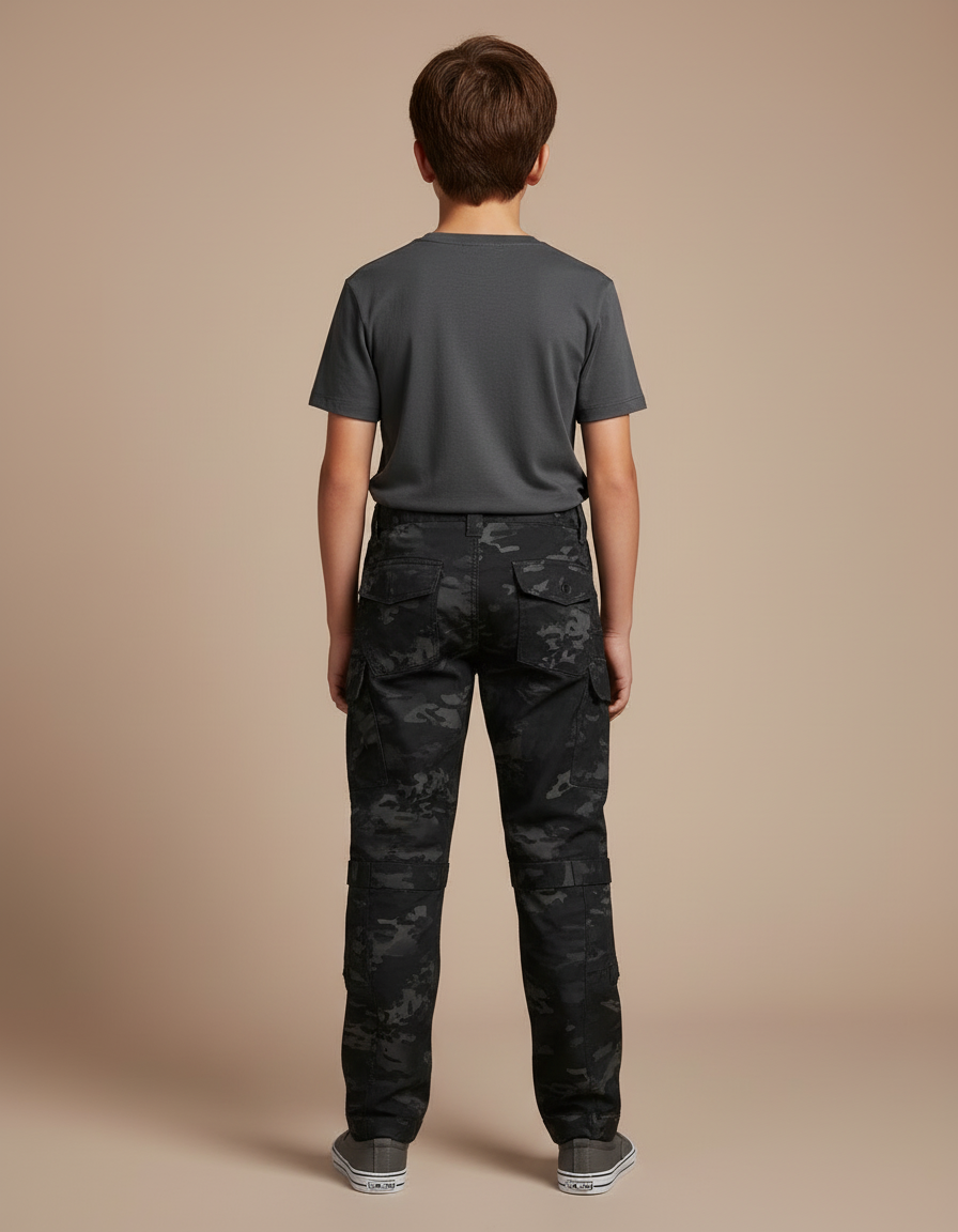 Pantalon Cargo Camouflage Militaire Noir Tactique Enfant - Toile - vue 2