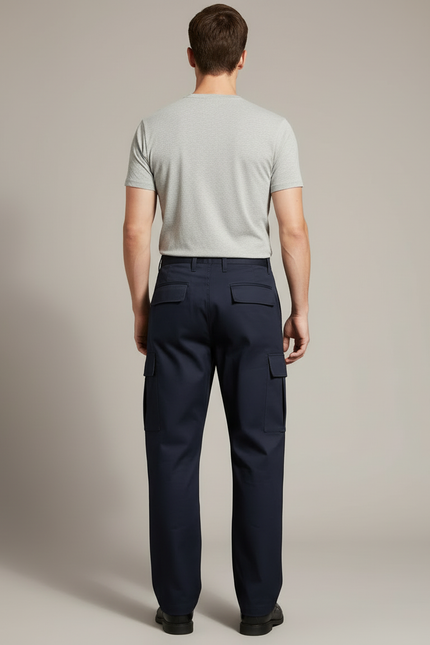 Pantalon Cargo Homme Bleu Marine Ample Coton - Toile - vue 2