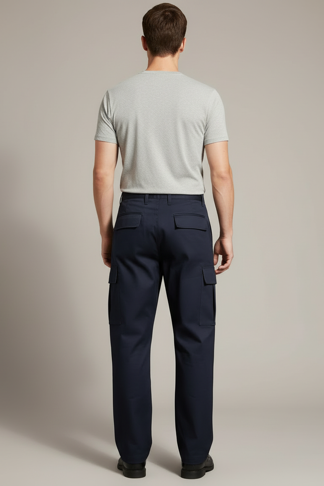 Pantalon Cargo Homme Bleu Marine Ample Coton - Toile - vue 2