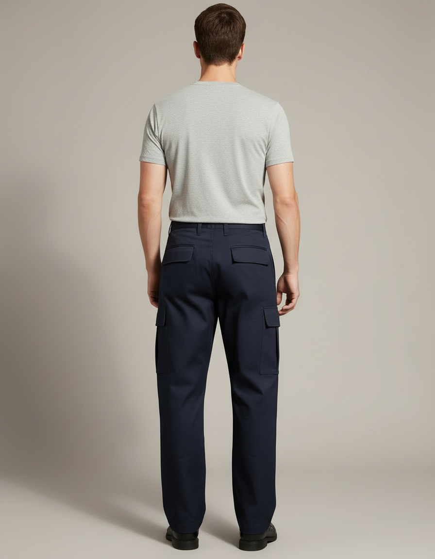 Pantalon Cargo Homme Bleu Marine Ample Coton - Toile - vue 2
