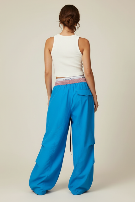 Pantalon Cargo Bleu Ample Parachute Multi-Poches Femme - Polyester - vue 2