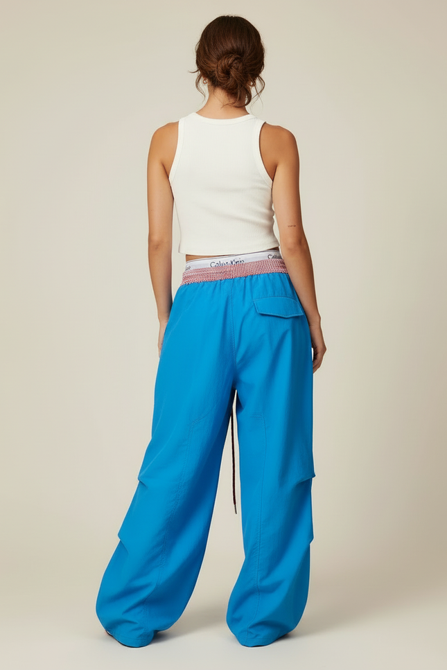 Pantalon Cargo Bleu Ample Parachute Multi-Poches Femme - Polyester - vue 2